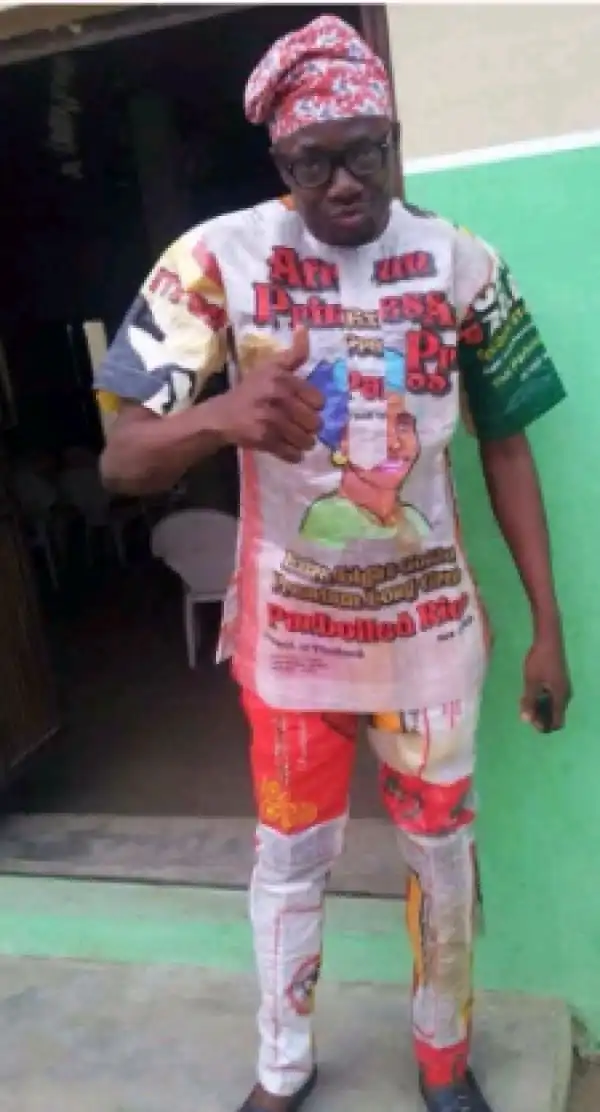 See the outfit this man made from bags of rice